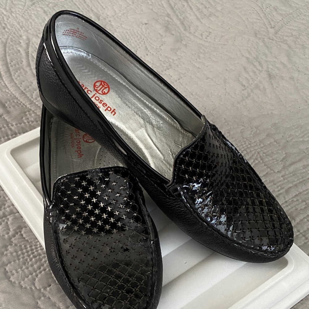 Marc Joseph Black Glossy Loafers with Pattern